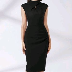 New black mock neck cut out Pencil dress